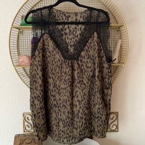 Olive leopard Lace top